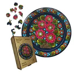 Деревянный пазл Петриковская Роспись Цветущие Мальвы Екатерины Каракуци, А2, Картонная коробка 300+ элементов