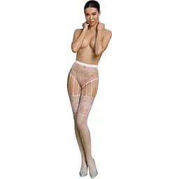 Еротичні колготки-бодістокінг Passion ECO S004 white закриті трусики декор підв'язки One size