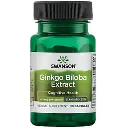Екстракт гінкго білоба для мозкової діяльності Swanson Ginkgo Biloba Extract 60 мг 30 капсул (100-93-9105295-20)