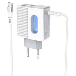 Мережевий зарядний пристрій 2USB Hoco C75 2.4A White + USB Cable XiaomicroUSB