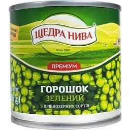 Горошок зелений Щедра Нива Преміум консервований з мозкових сортів 200 г