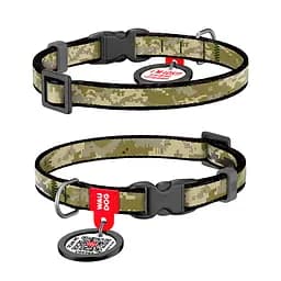Нашийник для котів та дрібних порід собак нейлоновий Waudog Nylon з QR-паспортом "Мілітарі" пластиковий фастекс XS Ш