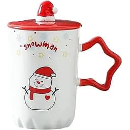 Чашка новорічна Snowman з кришкою та ложкою Сніговик 360 мл Біла