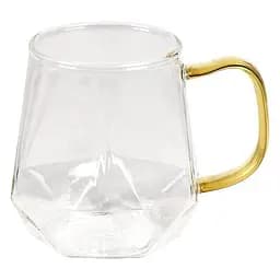 Чашка скляна прозора із золотою ручкою 300 мл. Чашка для чаю та кави [MD]