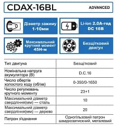 Шуруповерт акумуляторний безщітковий Zegor CDAX-16BL/16В/45 Нм/дві швидкості/2 батареї 16 В 2 Ач/реверс/підсвічування/кейс
 - мініатюра 15