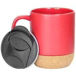 Кухоль керамічний з пластиковою кришкою та пробковою підставкою 340 мл чорний (30000025)