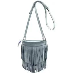 Шкіряна жіноча сумка з бахромою міні-кроссбоді Fleco блакитна