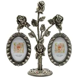 Мультирамка Квітка  для 2 фото металева срібляста 20 х 13 х 7 см (9675p)