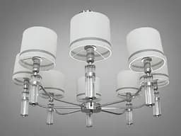 Современная, стильная качественная люстра с абажурами из ткани на восемь рожков.
