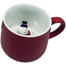 Новорічна кружка Olens 102-1022 керамічна Сюрприз Сніговик 350 мл Червона