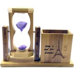 Годинник пісочний з підставкою для ручок фіолетовий пісок
