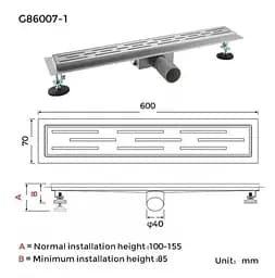 Душовий трап Gappo 70х600 мм, нержавіюча сталь G86007-1 - мініатюра 7