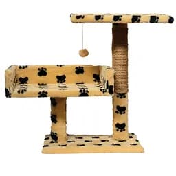 Дряпка двоповерхова Пухнастики з полицею та диванчиком бежева з лапками (Д-2)