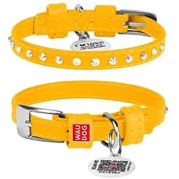 Нашийник для собак Waudog Glamour шкіряний з QR паспортом, з клейовими стразами, XS, Ш 9 мм, Дов 19-25 см (2032528000000)