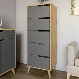 Комод высокий с ножками в цвете Орех светлый М-ЗОН Борн 500 Дуб Артизан/Антрацит (MZN-031102)