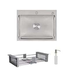 Кухонная мойка Lidz Handmade H5845 интегрированная Brushed в комплекте с дозатором и корзиной, Нержавеющая сталь