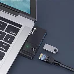 Мультипортовий адаптер USB Хаб Baseus Multi-Functional USB A to RJ45*1+USB3.0*2 CAHUB-FP01 Black - мініатюра 7