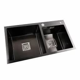 Кухонна мийка Platinum Handmade HDB з нержавіючої сталі 1.0 мм квадратний сифон 78x43x22 см чорна - мініатюра 2