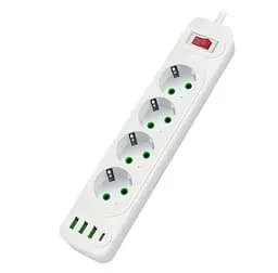 Сетевой фильтр удлинитель Voltronic F-24U, 4 розетки EU+3xUSB+Type-C, 2 м, 3х0,75мм, 2500W, White - мініатюра 1