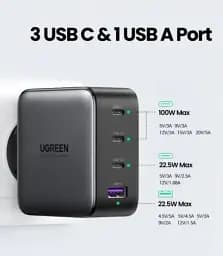 Універсальний портативний швидкий зарядний пристрій Ugreen CD226 GaN 100W 3C1A на 4 USB - мініатюра 4