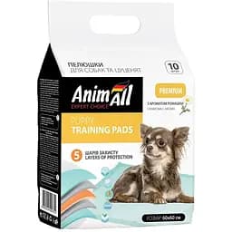 Пелюшки для собак та цуценят AnimAll Puppy Training Pads з ароматом ромашки 60х60 см 10 шт.