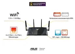 ASUS Маршрутизатор RT-BE88U BE7200 4xGE LAN, 3x2.5GE WAN, 1x2.5GE WAN/LAN. 1x10GE WAN/LAN, 1xSFP+, 1xUSB3.2, MESH - мініатюра 2