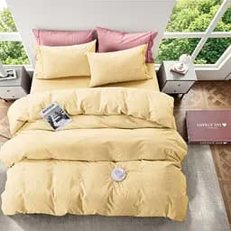 Комплект постільної білизни Lovely Svi варена бавовна (120 г/м2) Євро Жовта смужка - мініатюра 2