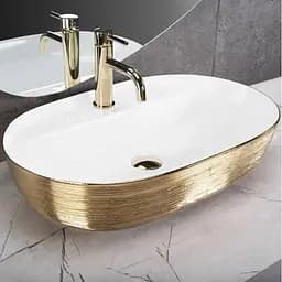 Умивальник Rea Aura 61 brushed gold white накладний REA-U6900, Золотий