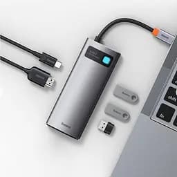 Мультипортовий адаптер Baseus Metal Gleam Series 5-in-1 Multifunctional Type-C Hub сірий (WKWG020013) - мініатюра 3