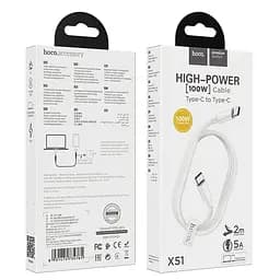 Кабель Hoco X51 High-power 100W charging data cable Type-C to Type-C L-2 м Білий - мініатюра 3