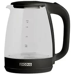 Электрочайник Picola PEK-06, черный, 1500W, 1.8 л, стекло, дисковый, LED-подсветка, индикатор уровня воды