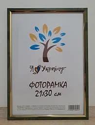 Фоторамка 21Х30, (А4), оливковая с бело-черными полосками с золотой вставкой, 1210-01719-5, СТЕКЛО + КАРТОН
