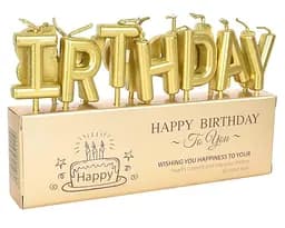 Свічки для торта "Happy Birthday" набір букв золоті, декоративні свічки напис для дня народження, святкові свічки літери - мініатюра 5