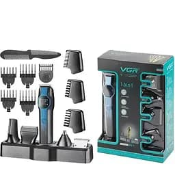 Триммер VGR V-173 13 в 1 аккумуляторный с LED-дисплеем машинка для стрижки Черный с Синим 5 Вт