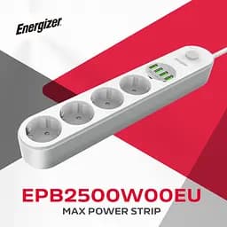 Мережевий фільтр Power filtr 2.0м Energizer 4 розетки, 4xUSB 3.4A, з заземленням білий (EPB2500W00EU) - мініатюра 6