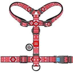 Шлея для собак Waudog Nylon, анатомічна, H-подібна, з QR паспортом, S, 30-40х30-50х1,5 см, Етно червоний (5621) - мініатюра 2