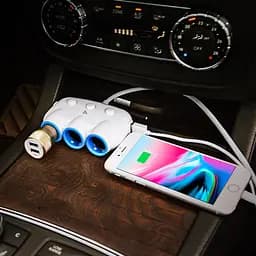 Автомобільне зарядне трійник - розгалужувач HOCO C1 3-в-1 - 3*Sockets + 2*USB - мініатюра 7