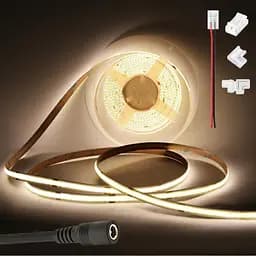 Білі світлодіодні стрічки COB, 16,4 фути, 4000K, яскравий натуральний білий колір, 12 В, 1600 світлодіодів, CRI90