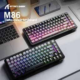 Клавіатура бездротова Attack Shark M86, Black, Bluetooth 5.0 / 2.4GHz USB / Type-C, механічна (перемикачі Linear Strawberry), 83 кнопки, акумулятор 4000 mAh, EN/UA - мініатюра 2