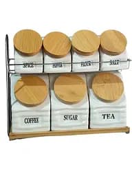 Набор банок фарфоровых A-Plus 6731 на металлической подставке бамбуковые крышки 8 предметов Белый