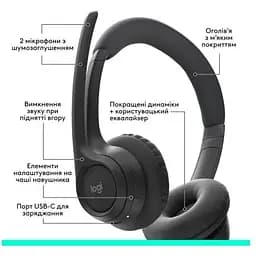Гарнітура бездротова накладна Logitech Zone 300 Wireless (981-001407) чорна 981-001407 - мініатюра 5