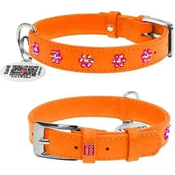 Нашийник для собак Waudog Glamour шкіряний з QR паспортом, з клейовими стразами Квіточка, XS, Ш 15 мм, Дов 27-36 см (4820082499150)