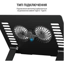 Охолоджувальна підставка для ноутбука до 15.6 дюйма OfficePro LS-122-B 2xfans Aluminum Aloy Black - мініатюра 6
