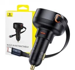 Автомобільний зарядний пристрій Baseus Enjoyment Pro Car Charger Type-C+Retractable Type-C Cable 60W C00057802111-01 Black - мініатюра 6