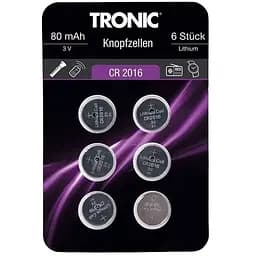 Батарейка таблетка 6 шт CR 2016 TRONIC металик EL-550166