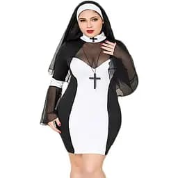 Эротический костюм монахини JSY Грешница Лола Plus Size Black, платье, крест, апостольник