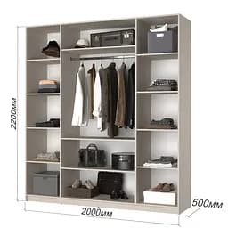 Шафа 4-дверна з антресоллю MebelStar Оскар Gloss BL-B, комплект полиць 200x52x260 см Дуб тахо/Чорний (MBS-5563) - мініатюра 3