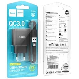 Мережевний зарядний пристрій Hoco C140A Smart QC3.0 18W 1USB-A + кабель USB to MicroUSB Black - мініатюра 5