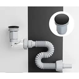 Сифон меблевий VBI з чорним клапаном VBI-059101BL, Чорний матовий