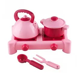 Дитячий ігровий набір посуду з газовою плитою ЮНІКА 70408(Pink) 6 предметів, рожевий